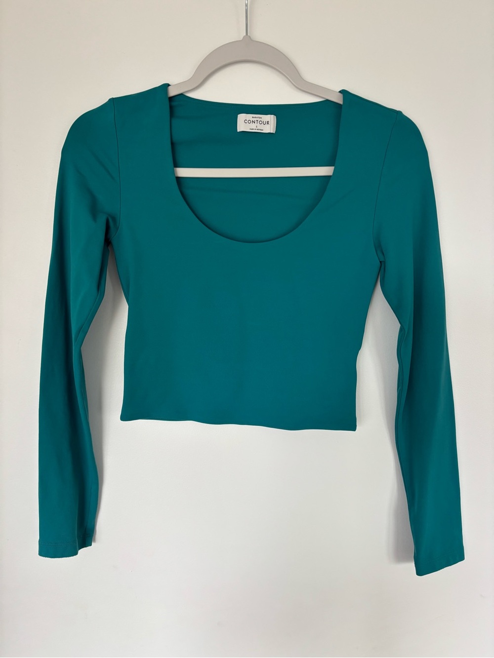 Babaton Teal Scoop Neck Long Sleeve Crop Top